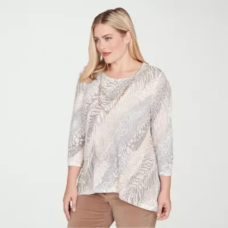 Alfred Dunner Vienna Womens Crew Neck 3/4 Sleeve T-Shirt