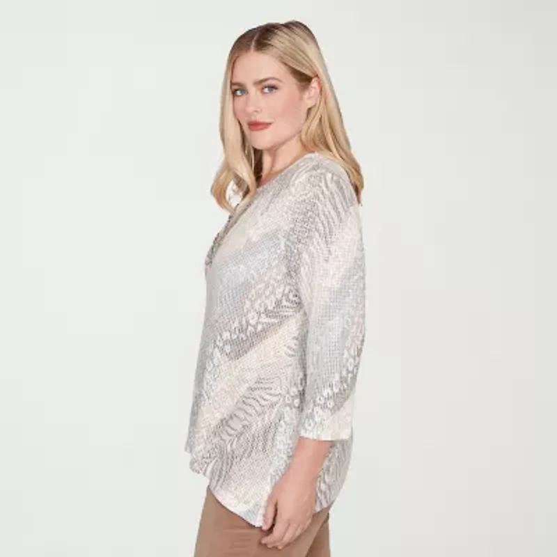 Alfred Dunner Vienna Womens Crew Neck 3/4 Sleeve T-Shirt