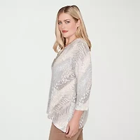 Alfred Dunner Vienna Womens Crew Neck 3/4 Sleeve T-Shirt