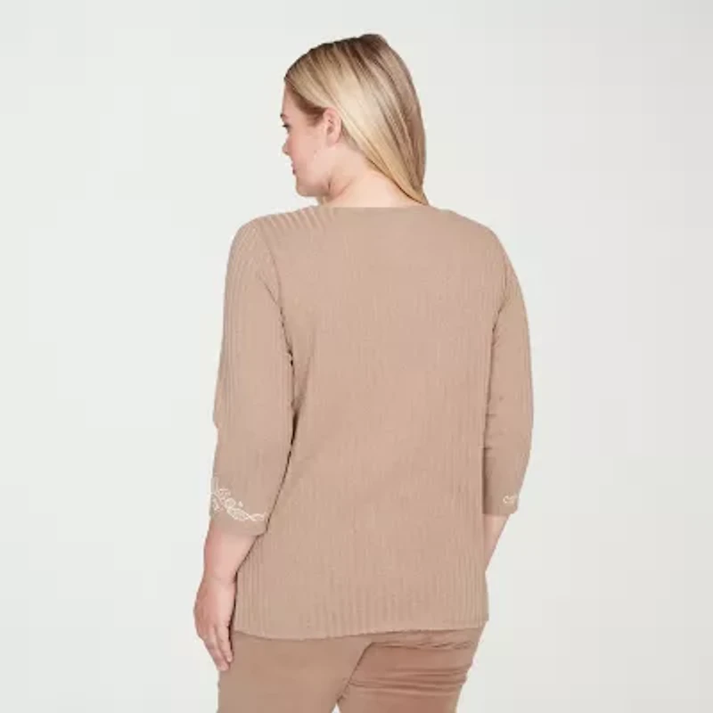 Alfred Dunner Vienna Womens Crew Neck 3/4 Sleeve T-Shirt