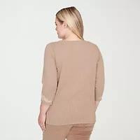 Alfred Dunner Vienna Womens Crew Neck 3/4 Sleeve T-Shirt