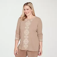 Alfred Dunner Vienna Womens Crew Neck 3/4 Sleeve T-Shirt