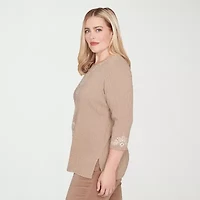 Alfred Dunner Vienna Womens Crew Neck 3/4 Sleeve T-Shirt