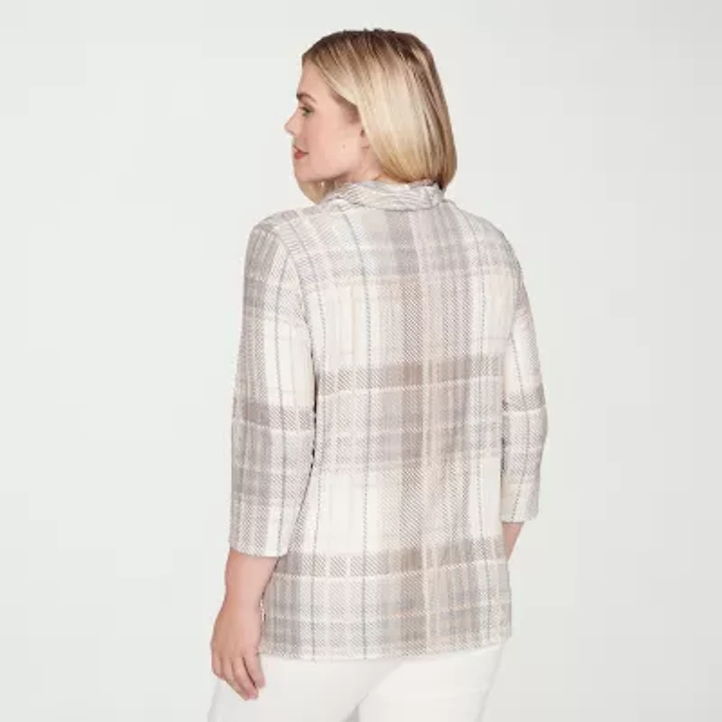 Alfred Dunner Vienna Womens Cowl Neck 3/4 Sleeve T-Shirt