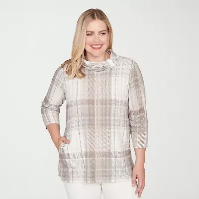 Alfred Dunner Vienna Womens Cowl Neck 3/4 Sleeve T-Shirt