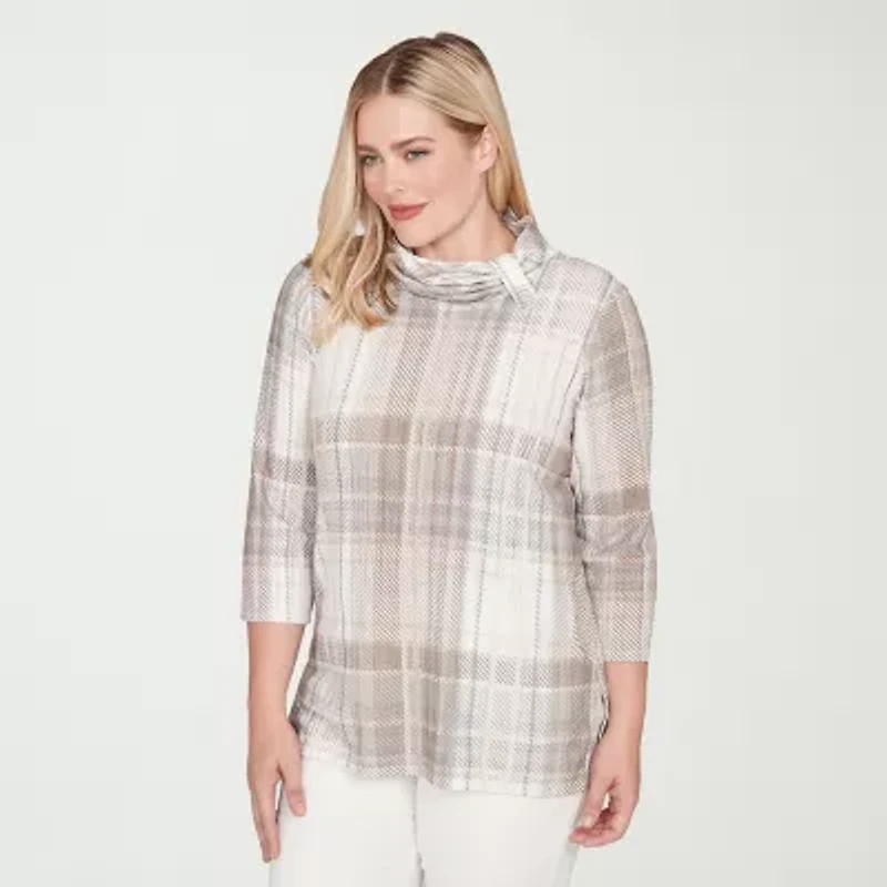 Alfred Dunner Vienna Womens Cowl Neck 3/4 Sleeve T-Shirt