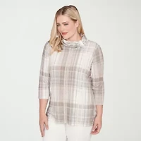Alfred Dunner Vienna Womens Cowl Neck 3/4 Sleeve T-Shirt