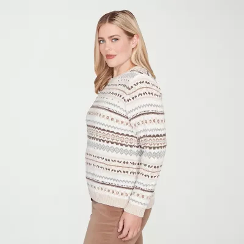 Alfred Dunner Vienna Womens Crew Neck Long Sleeve Striped Pullover Sweater