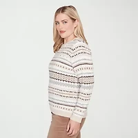 Alfred Dunner Vienna Womens Crew Neck Long Sleeve Striped Pullover Sweater