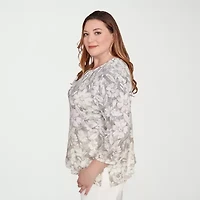 Alfred Dunner Vienna Womens Plus Keyhole Neck 3/4 Sleeve T-Shirt