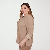Alfred Dunner Vienna Womens Plus Crew Neck 3/4 Sleeve T-Shirt