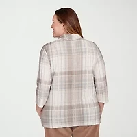 Alfred Dunner Vienna Womens Plus Cowl Neck 3/4 Sleeve T-Shirt