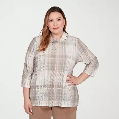 Alfred Dunner Vienna Womens Plus Cowl Neck 3/4 Sleeve T-Shirt