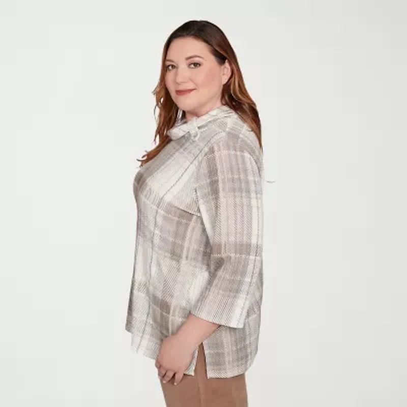 Alfred Dunner Vienna Womens Plus Cowl Neck 3/4 Sleeve T-Shirt
