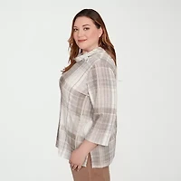 Alfred Dunner Vienna Womens Plus Cowl Neck 3/4 Sleeve T-Shirt
