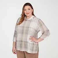 Alfred Dunner Vienna Womens Plus Cowl Neck 3/4 Sleeve T-Shirt