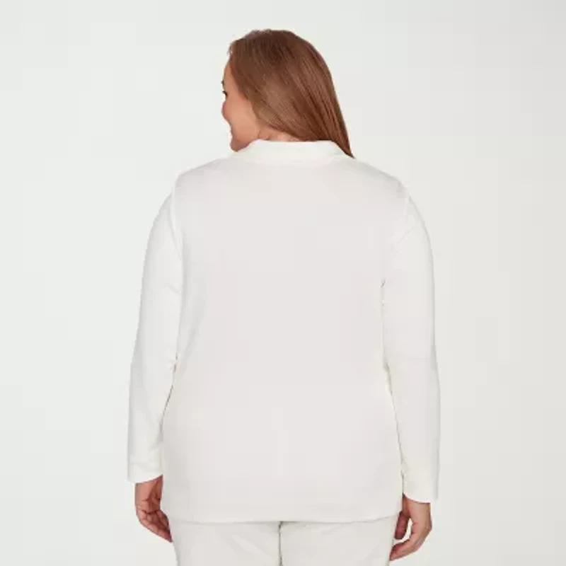 Alfred Dunner Vienna Womens Plus Mock Neck 3/4 Sleeve Quarter-Zip Pullover
