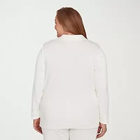 Alfred Dunner Vienna Womens Plus Mock Neck 3/4 Sleeve Quarter-Zip Pullover