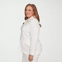Alfred Dunner Vienna Womens Plus Mock Neck 3/4 Sleeve Quarter-Zip Pullover