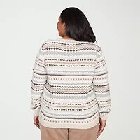 Alfred Dunner Plus Vienna Womens Crew Neck Long Sleeve Striped Pullover Sweater