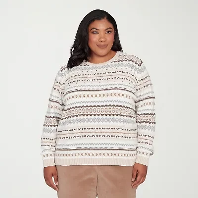 Alfred Dunner Plus Vienna Womens Crew Neck Long Sleeve Striped Pullover Sweater