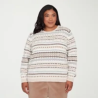 Alfred Dunner Plus Vienna Womens Crew Neck Long Sleeve Striped Pullover Sweater