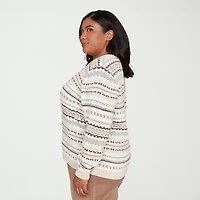 Alfred Dunner Plus Vienna Womens Crew Neck Long Sleeve Striped Pullover Sweater