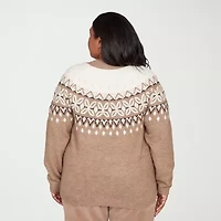 Alfred Dunner Plus Vienna Womens Mock Neck Long Sleeve Pullover Sweater