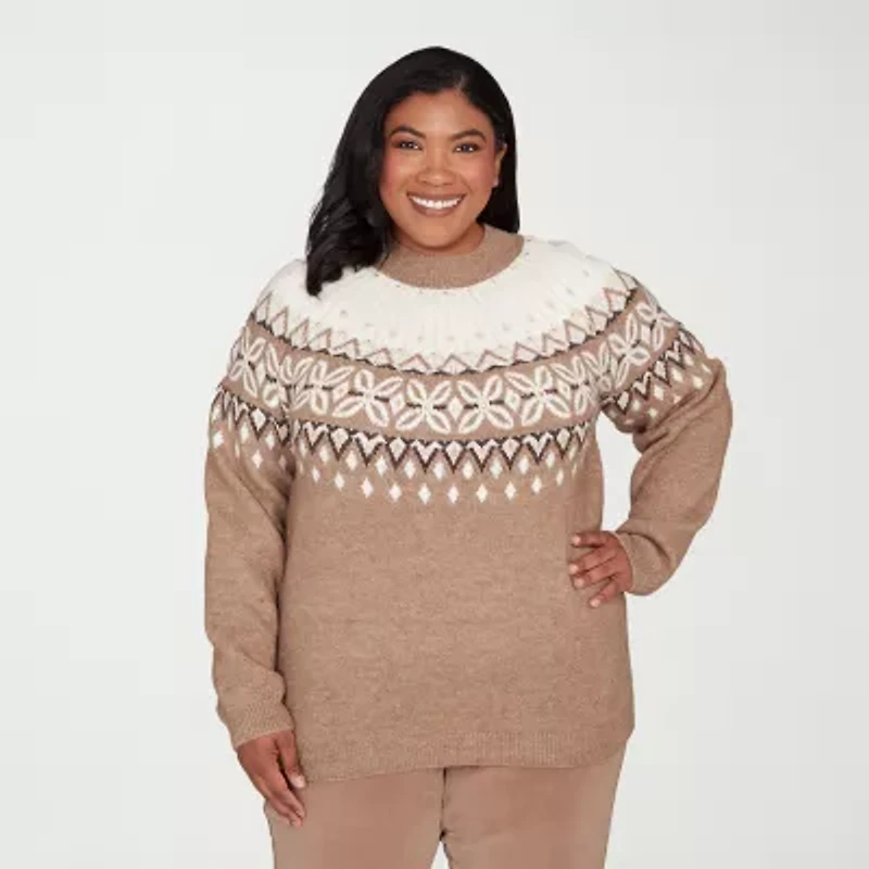 Alfred Dunner Plus Vienna Womens Mock Neck Long Sleeve Pullover Sweater
