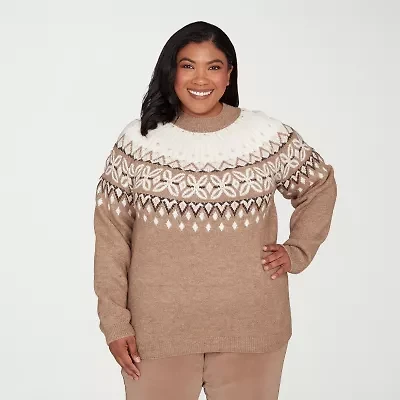 Alfred Dunner Plus Vienna Womens Mock Neck Long Sleeve Pullover Sweater