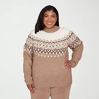 Alfred Dunner Plus Vienna Womens Mock Neck Long Sleeve Pullover Sweater