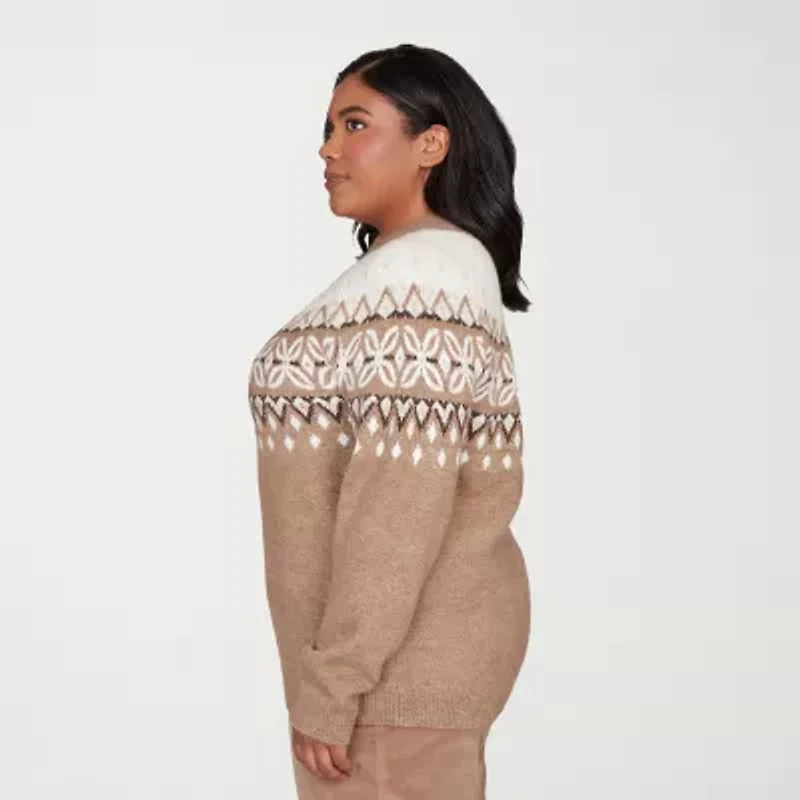 Alfred Dunner Plus Vienna Womens Mock Neck Long Sleeve Pullover Sweater