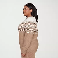 Alfred Dunner Plus Vienna Womens Mock Neck Long Sleeve Pullover Sweater