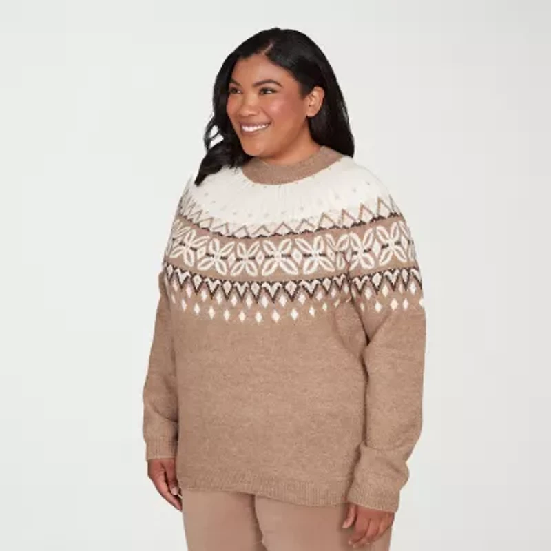 Alfred Dunner Plus Vienna Womens Mock Neck Long Sleeve Pullover Sweater