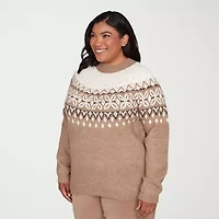 Alfred Dunner Plus Vienna Womens Mock Neck Long Sleeve Pullover Sweater