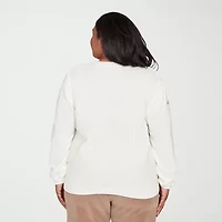 Alfred Dunner Plus Vienna Womens Crew Neck Long Sleeve Floral Pullover Sweater