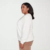 Alfred Dunner Plus Vienna Womens Crew Neck Long Sleeve Floral Pullover Sweater