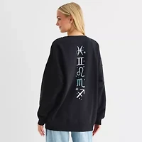 Horoscope Astrology Signs Oversized Womens Crew Neck Long Sleeve Embroidered Juniors Sweatshirt