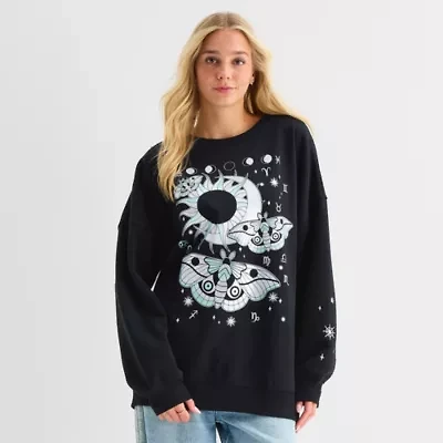 Horoscope Astrology Signs Oversized Womens Crew Neck Long Sleeve Embroidered Juniors Sweatshirt
