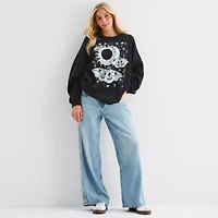 Horoscope Astrology Signs Oversized Womens Crew Neck Long Sleeve Embroidered Juniors Sweatshirt