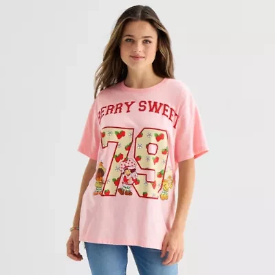 Strawberry Shortcake L Boyfriend Tee Womens Juniors Crew Neck Short Sleeve Regular Fit Graphic T-Shirt