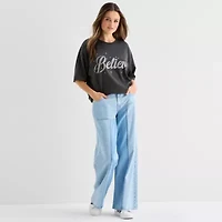 Believe Oversized Tee Womens Juniors Crew Neck Short Sleeve Regular Fit Graphic T-Shirt