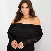Premier Amour Off The Shoulder Womens Plus Long Sleeve Midi Sheath Dress