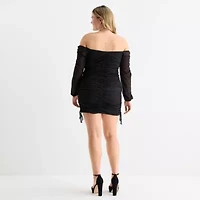 Jump Apparel Womens Long Sleeve Glitter Juniors Plus Bodycon Dress