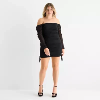 Jump Apparel Womens Long Sleeve Glitter Juniors Plus Bodycon Dress