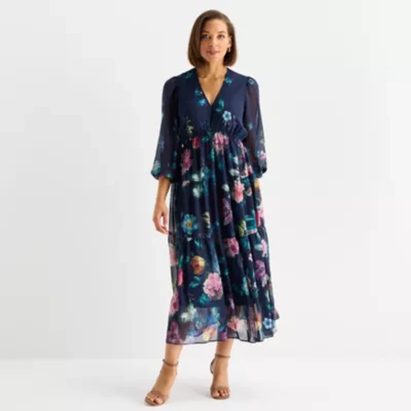 Isabel & Nina Womens Long Sleeve Floral Maxi Dress