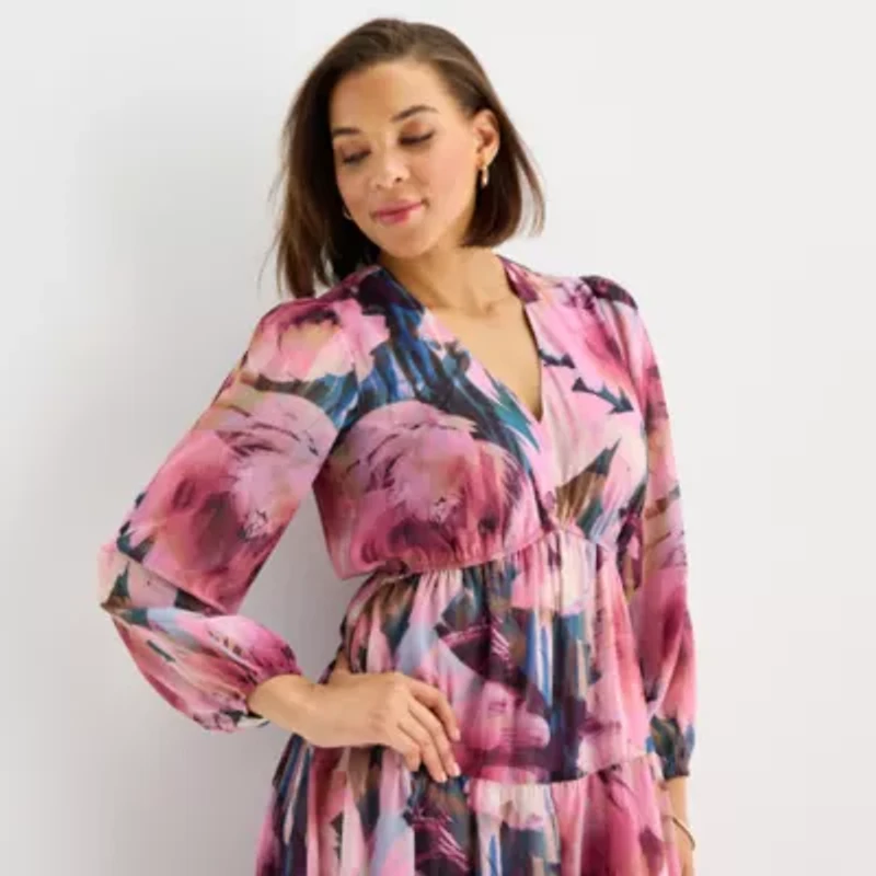 Isabel & Nina Womens Long Sleeve Floral Maxi Dress