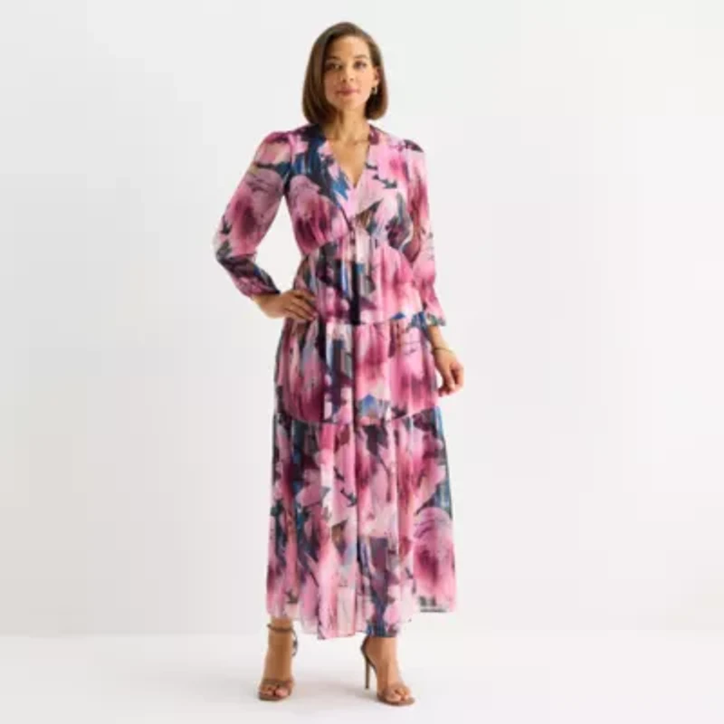 Isabel & Nina Womens Long Sleeve Floral Maxi Dress