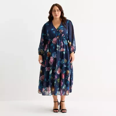 Isabel & Nina Womens Plus Long Sleeve Floral Maxi Dress