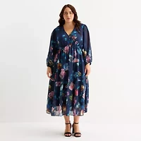 Isabel & Nina Womens Plus Long Sleeve Floral Maxi Dress